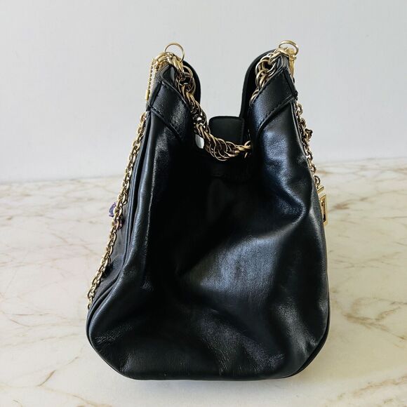 2011 VERSACE for H&M Black Leather Tasche Rouch Studded Gold Chains Charm Bag - Picture 3 of 14